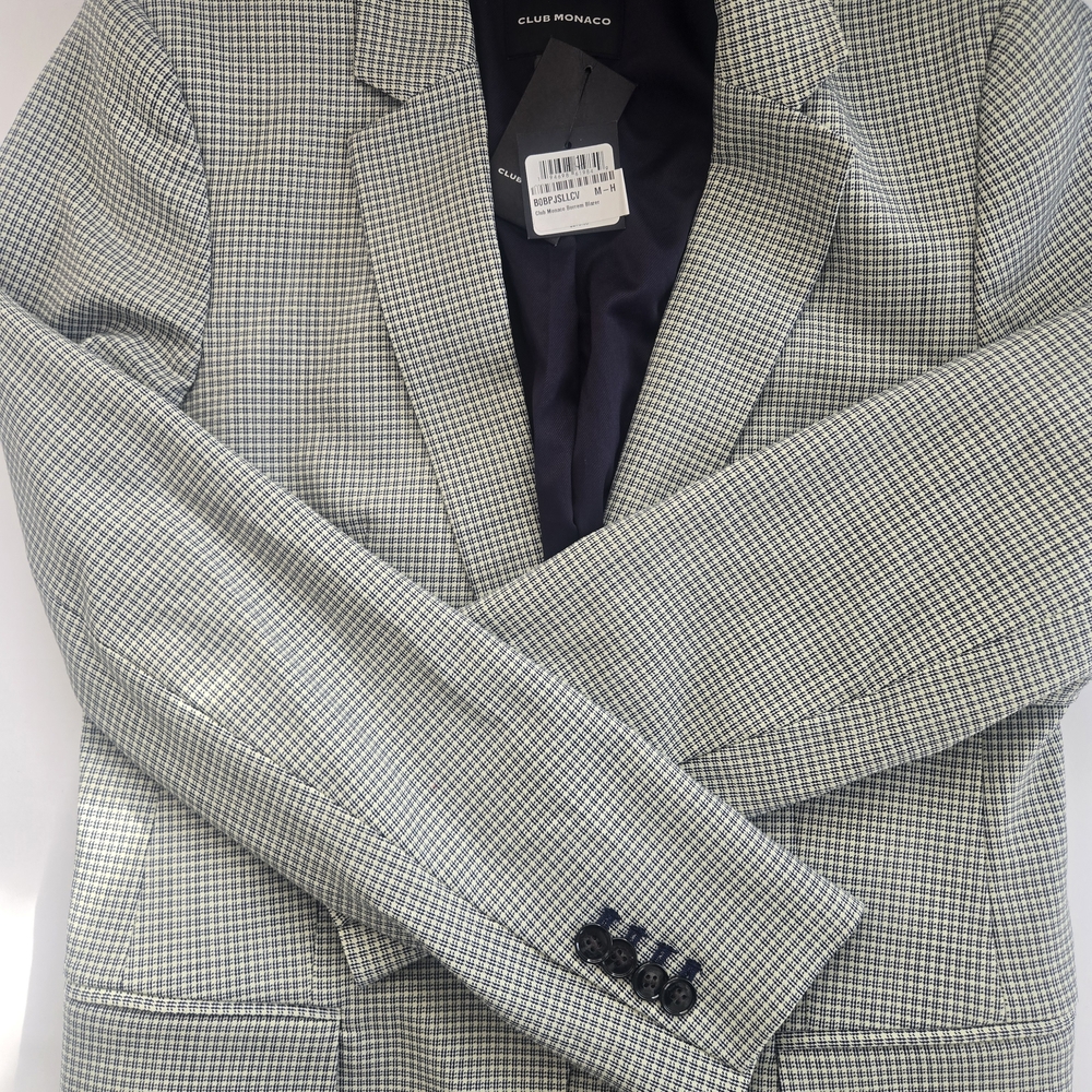 Club Monaco Womens Blazer in Gray Checkered Pattern